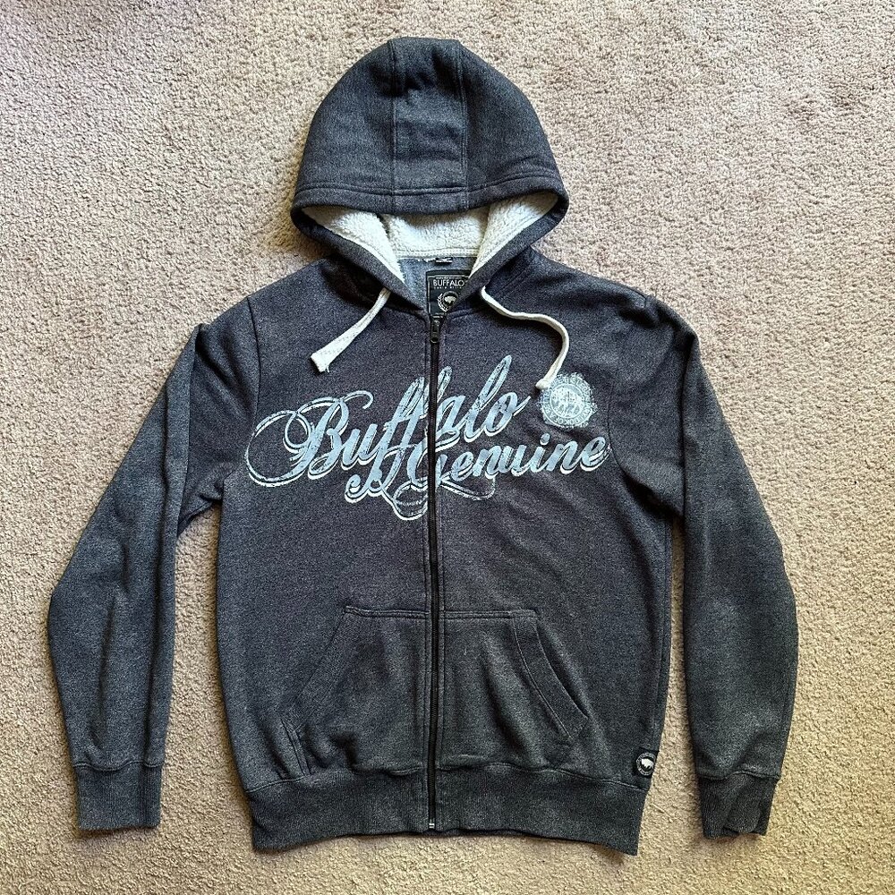 Buffalo David Bitton Sweatshirt Mens Medium Full Zip Grey Hoodie Fleece Pockets